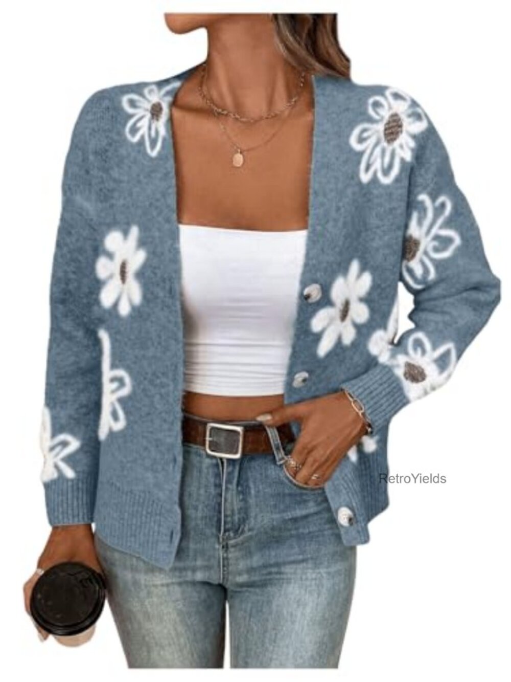 SHENHE Floral Button Down Cardigan Sweater V Neck Long Sleeve Knit